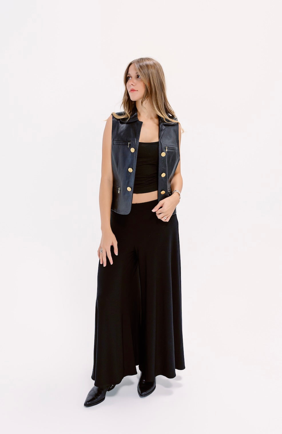 1980's Cedars Leather Gold Button Vest