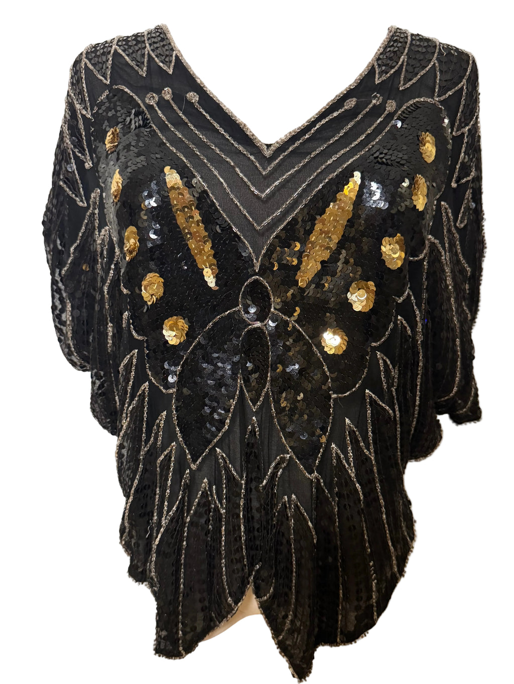 VTG 1980's Sequin Sarafina Beaded Butterfly Top