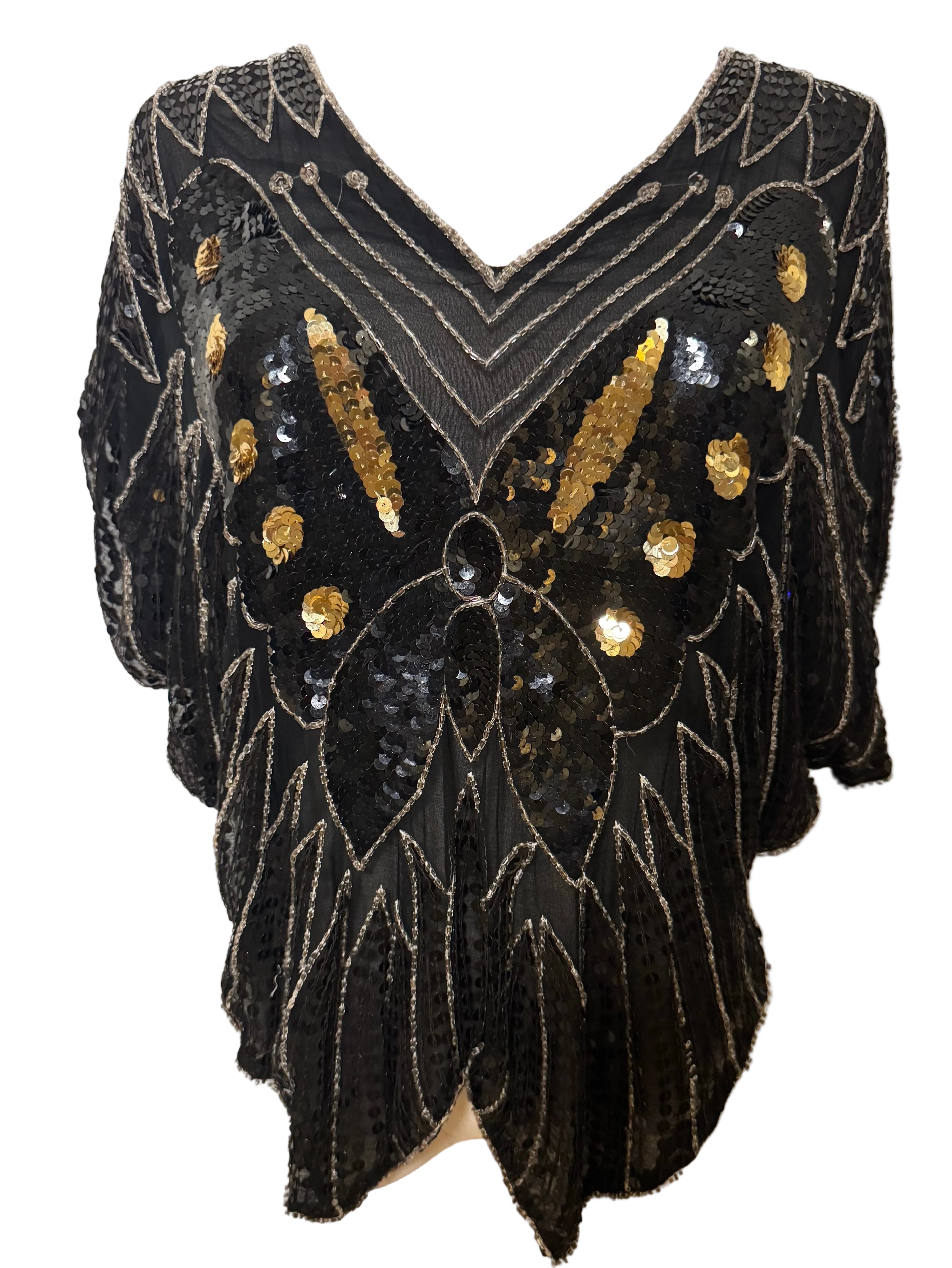 VTG 1980's Sequin Sarafina Beaded Butterfly Top