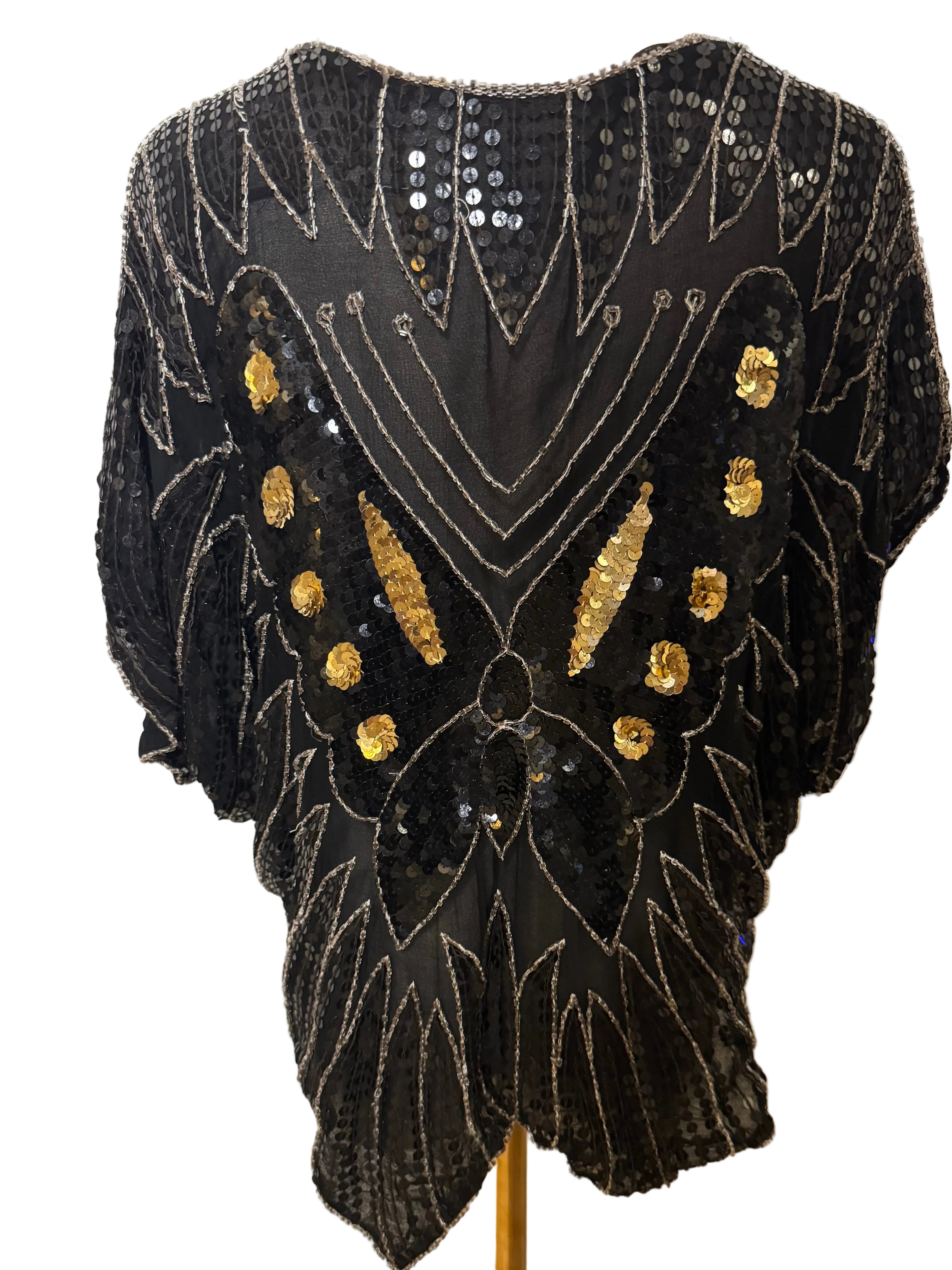 VTG 1980's Sequin Sarafina Beaded Butterfly Top