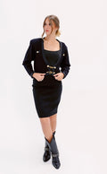 St John Vintage 1980's Satin Trim Crop Jacket and Knit Skirt Set