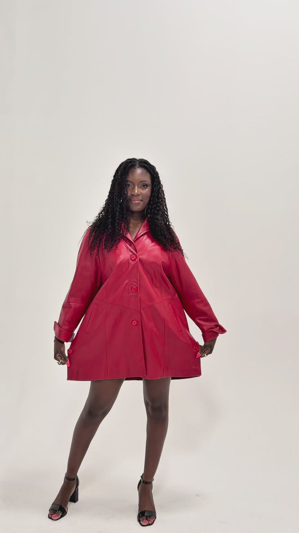 1980's David Firenze Red Leather Coat