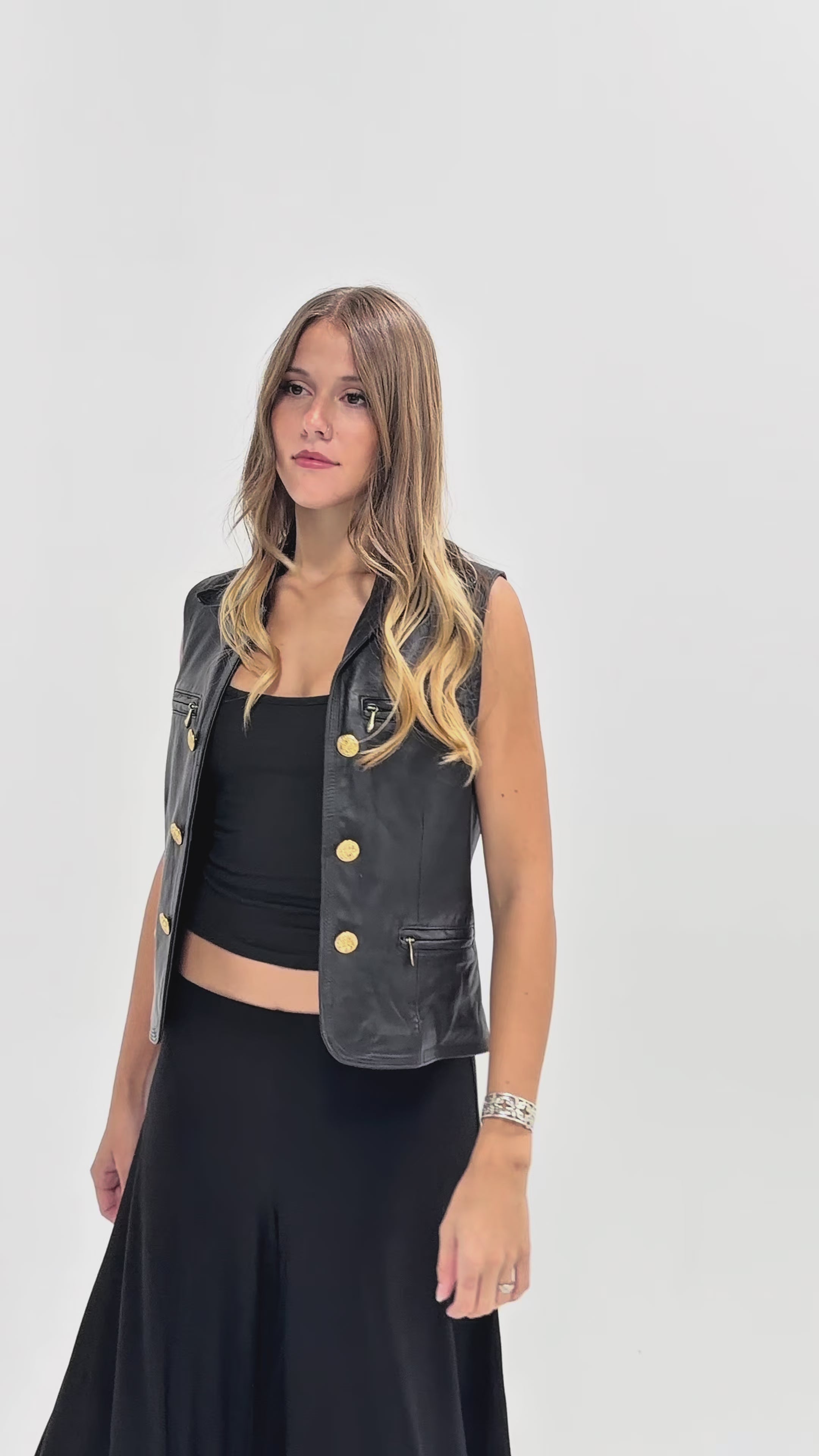 1980's Cedars Leather Gold Button Vest