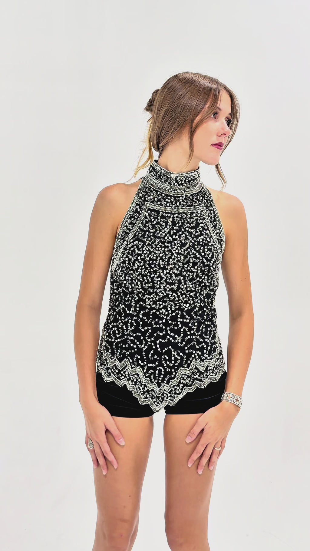 1980's VTG Laurence Kazar Midnight Sequined Halter Top