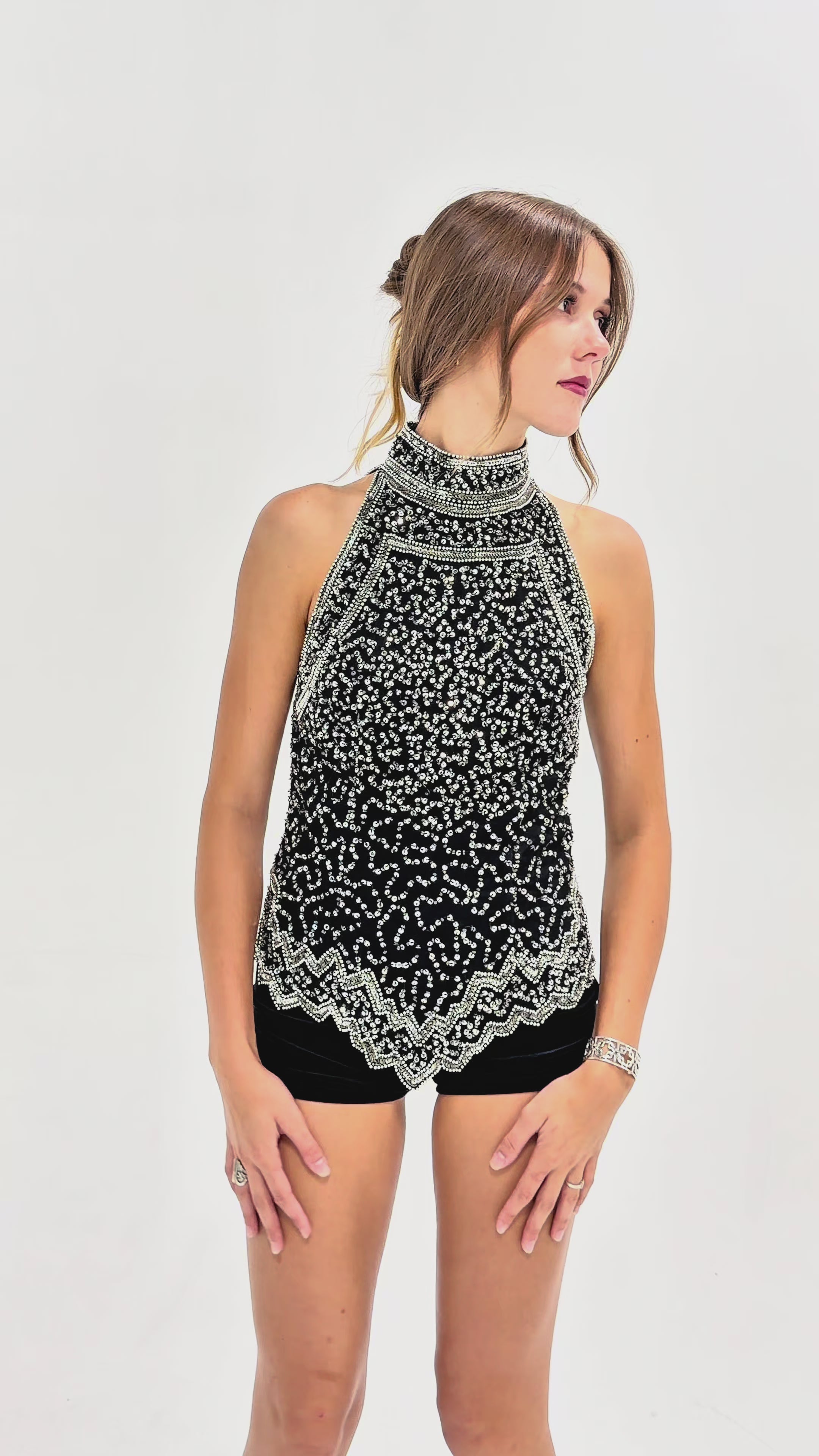 1980's VTG Laurence Kazar Midnight Sequined Halter Top
